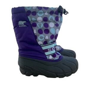 Sorel Boots Youth Girls 3 Purple Insulted Snow Winter Polka dot waterproof